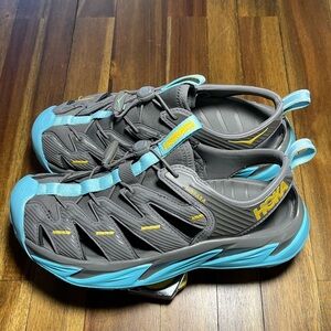 Hoka Hopara Gray and Teal Sandals